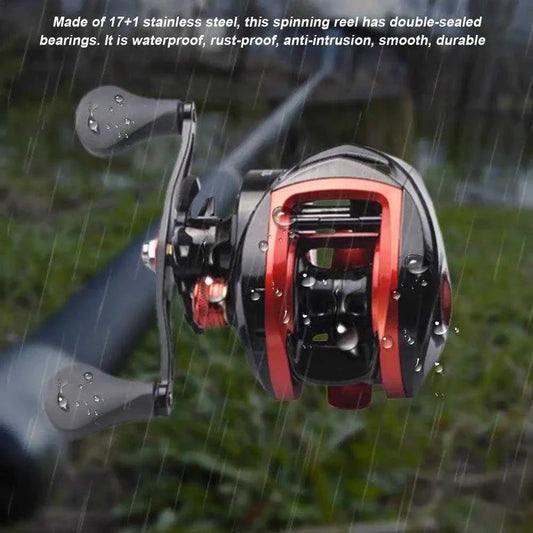 Ryobi Baitcasting Reel, 7.2:1 and 10.1:1, waterproof, rust-proof, double-sealed bearings, freshwater fishing.