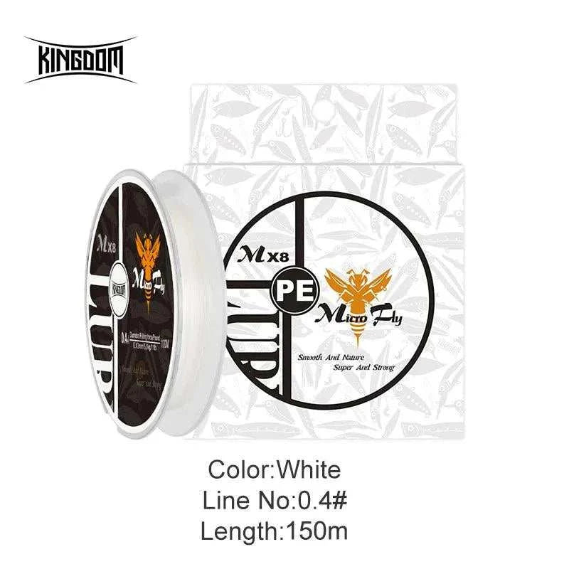 Kingdom MX8 PE Braided Line, 0.4#, white, 150m length, strong and thin for freshwater and saltwater fishing.