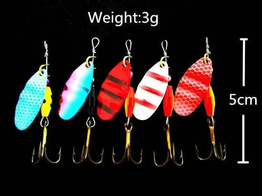 Multi-color fishing lures set with metal spinnerbait, 30pcs, ocean fishing tackle, 3g weight, 5cm length.