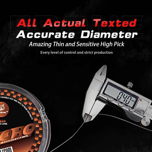 Soloplay 120M Fluorocarbon Coated Fishing Line with accurate diameter measurement and high sensitivity.