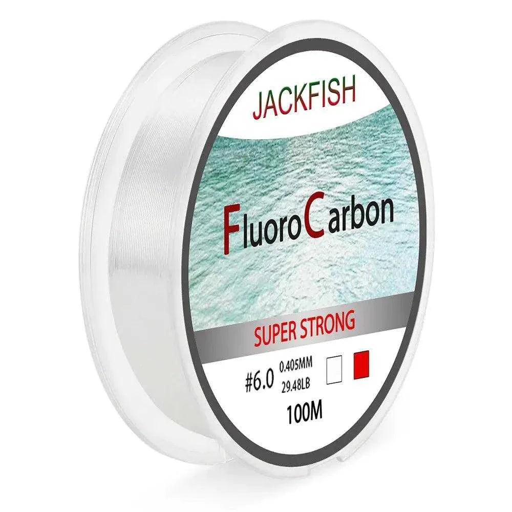JACKFISH 100M Fluorocarbon Fishing Line red/clear, carbon fiber leader, fly fishing, high strength, sink line, 4-32LB.