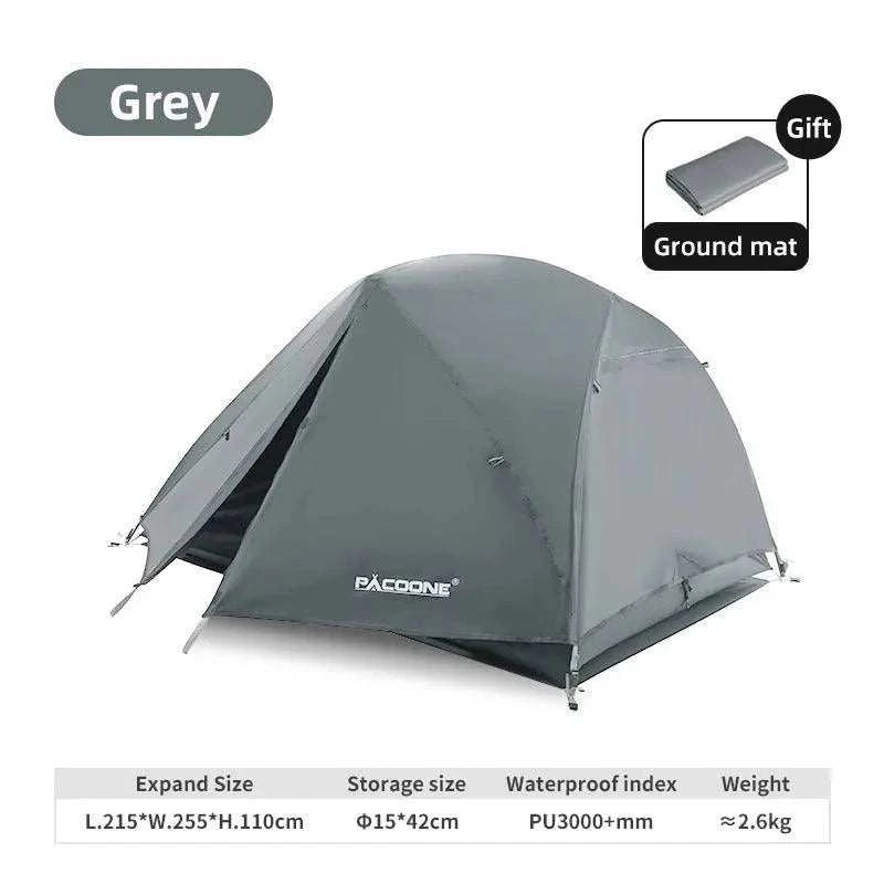 PACOONE Ultralight 20D Nylon Camping Tent in grey with ground mat gift, waterproof, lightweight design.