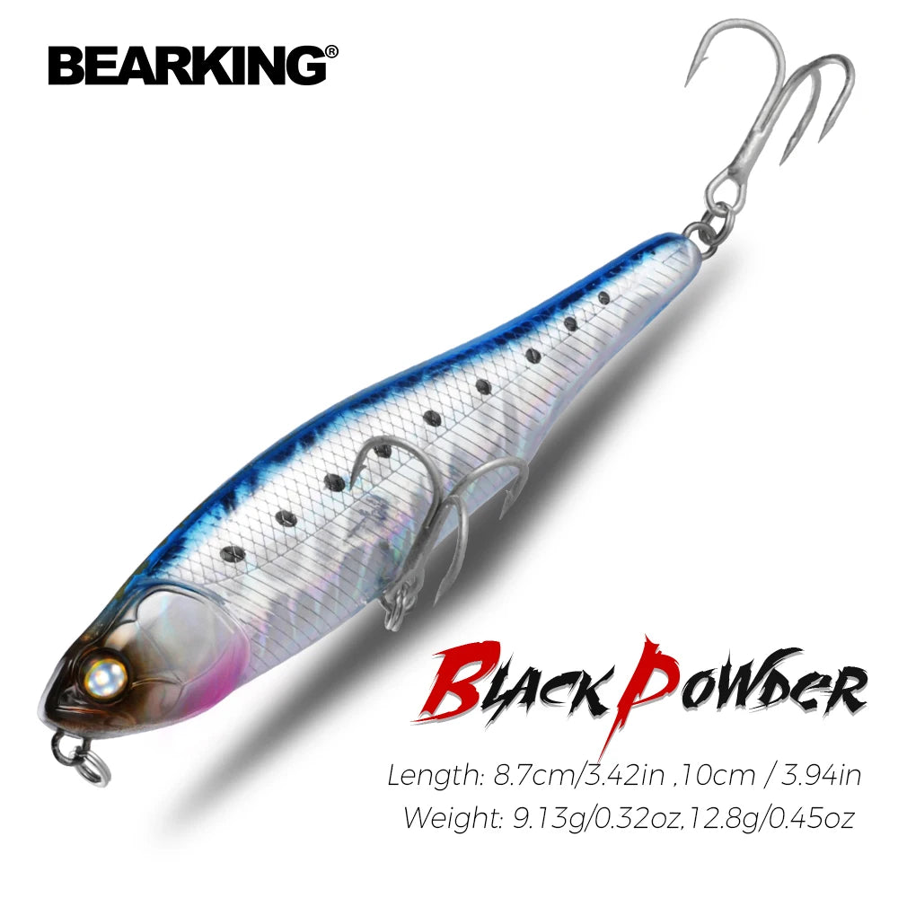 black dog fishing lures BEARKING BLACK POWDER Pencil Topwater Lure 87mm (3.43 inches) and 9.1g –  Nex Fisher Hub