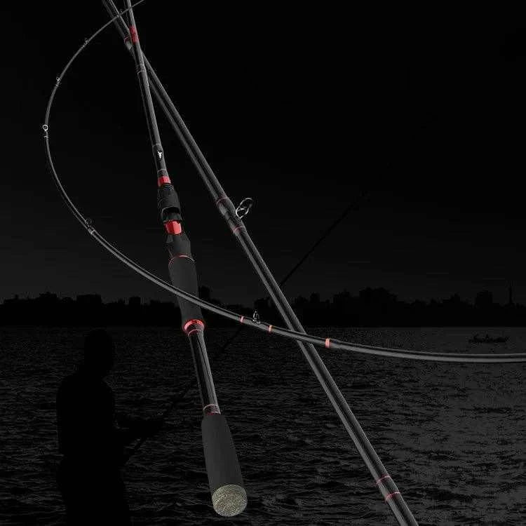 KastKing Brutus Carbon Spinning Rod against a dark fishing background.