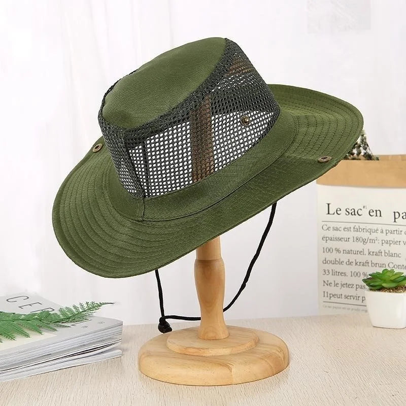 Nouvelle casquette d'été tendance pour la montagne : Chapeau de soleil en maille respirante pour homme avec large bord
