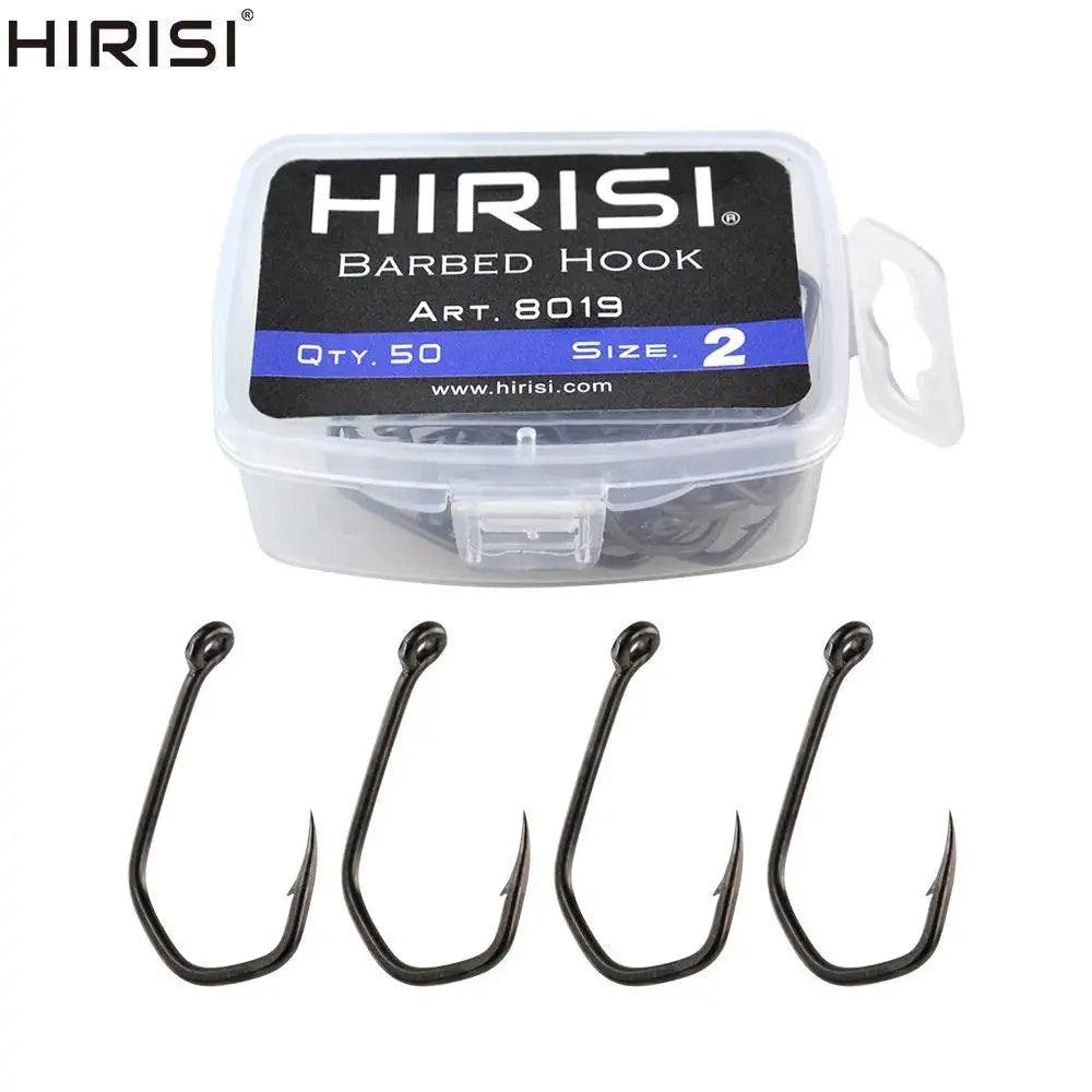 carp fish hooks Hirisi 50pcs Carp Fishing Coating High Eyed Fish Hooks 8019