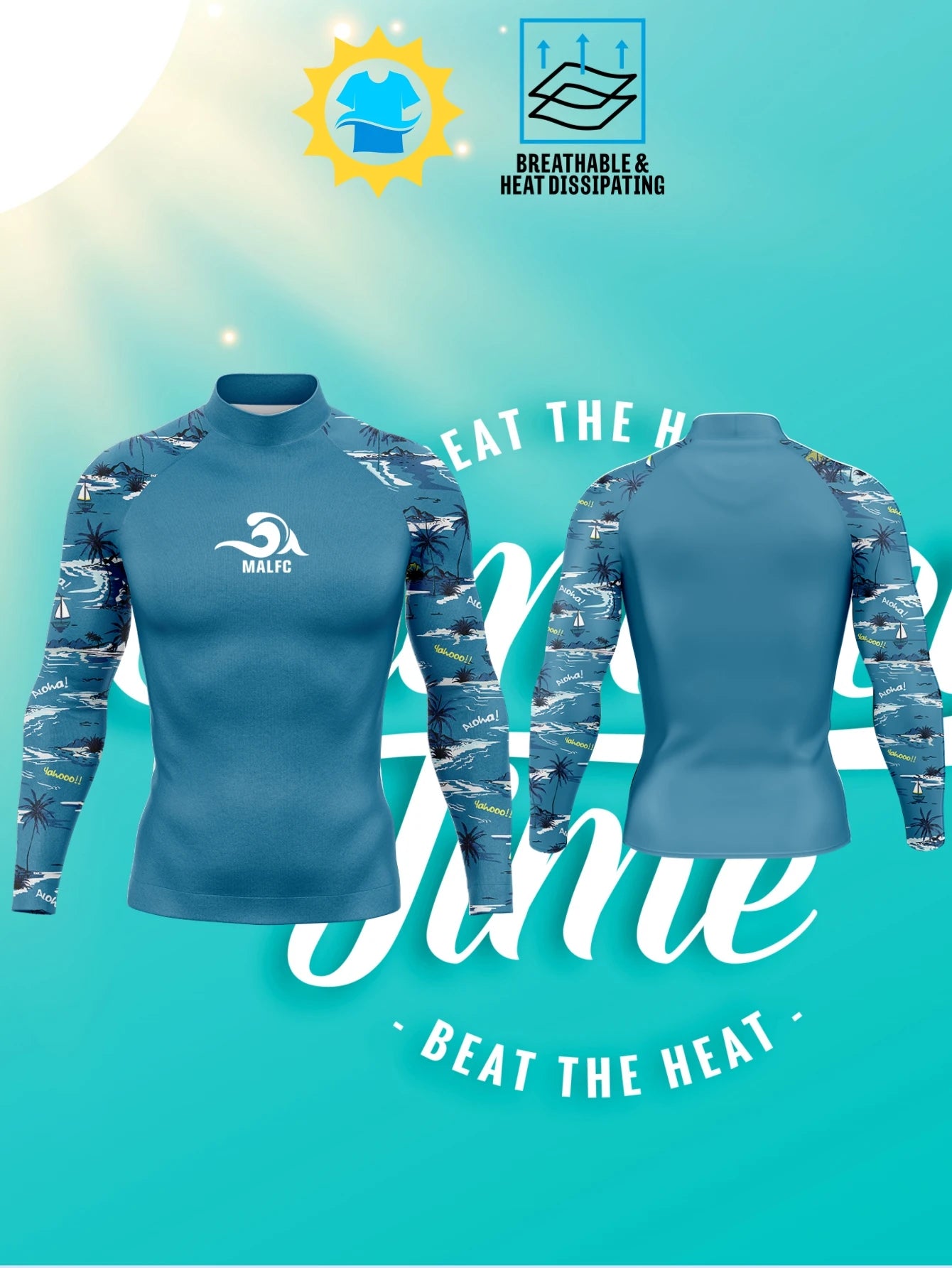 Camiseta de protección solar MALFC para hombre | Manga larga con protección UPF 50+ para surf, natación y snorkel