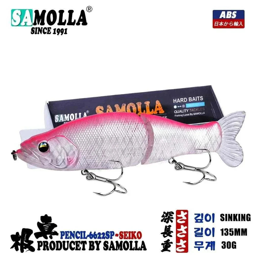 SAMOLLA Swimbait with seductive dance, lifelike 3D eyes, 5.3 inches, 30g, slow sinking, ideal for fishing.