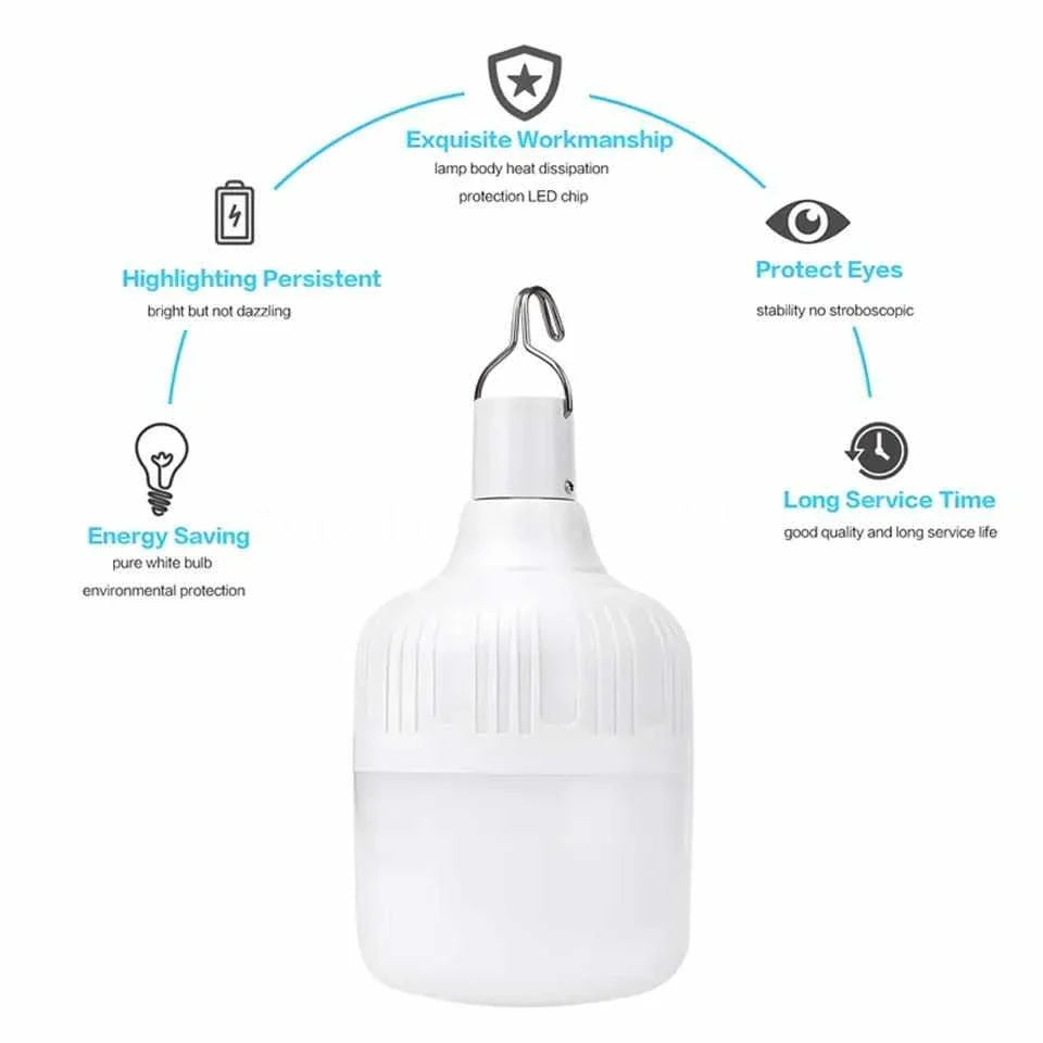 QIUCI USB LED Rechargeable Lantern with energy-saving bulb and built-in hook.