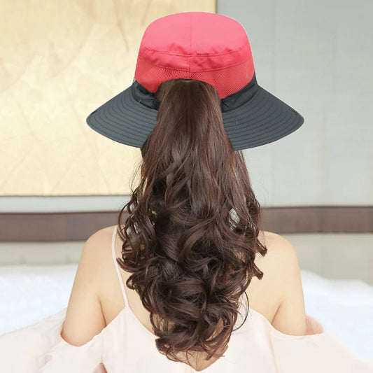 Outdoor Bucket Hat for Women: Quick-Drying, Wide Brim Sun Protection with Ponytail Hole And Chin Strap