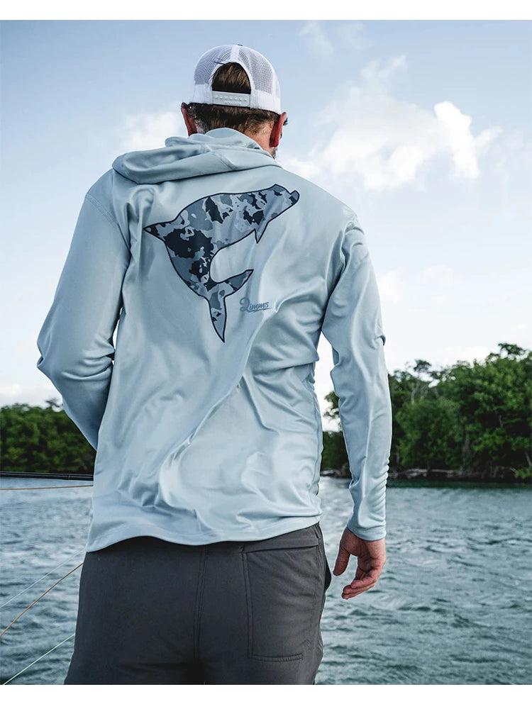 performance fishing gear clothing QIWWS Clothing Camouflage Men's Long Sleeve Mask Hooded LIGHT BLUE / XXL