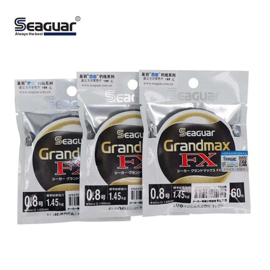 SEAGUAR GRAND MAX FX 60M 100% Fluorocarbon fishing line packaging.