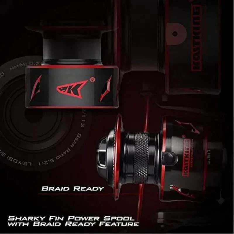 KastKing Sharky Baitfeeder III Spinning Reel with Sharky Fin Power Spool, Braid Ready Feature.