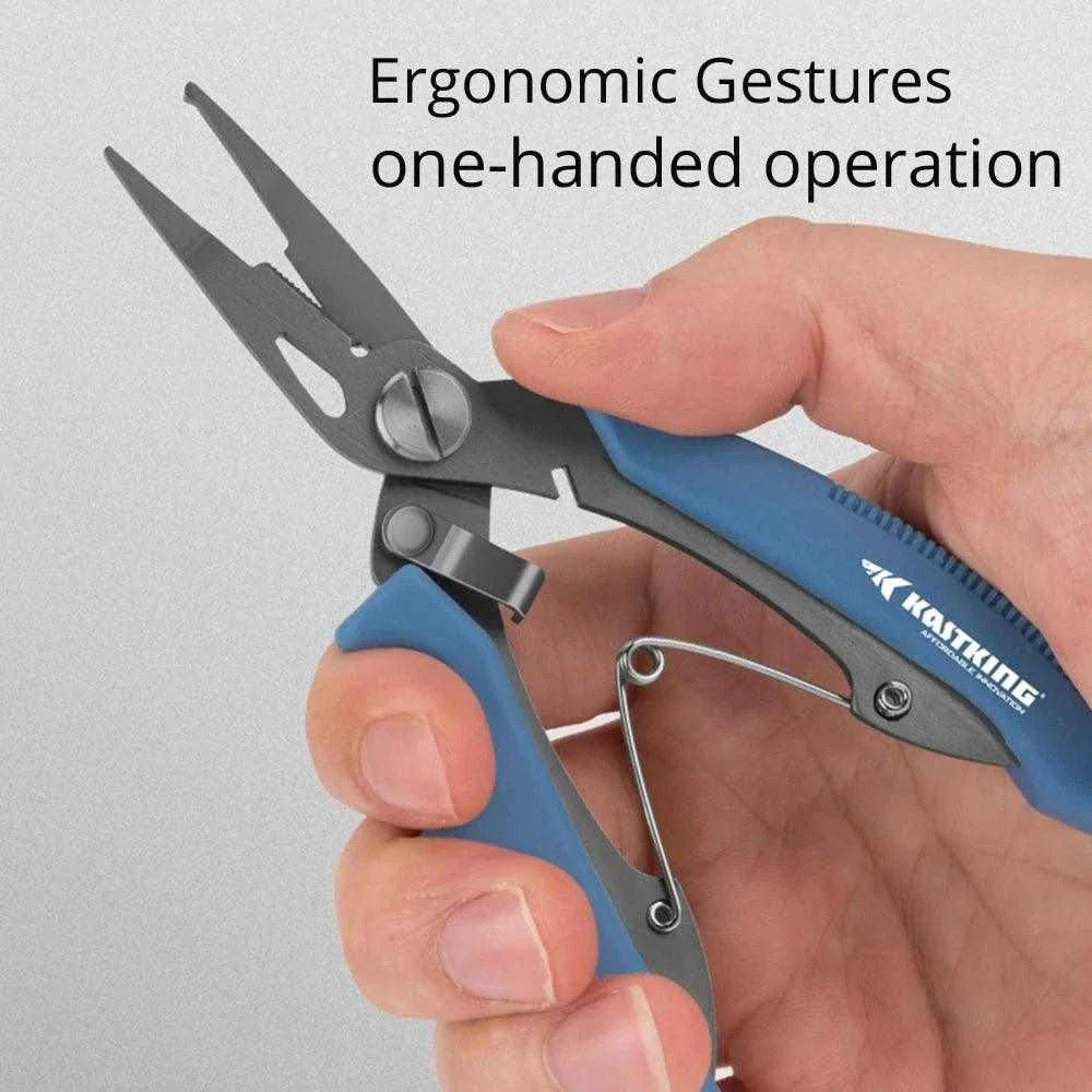 KastKing Fishing Pliers with ergonomic design for one-handed operation.