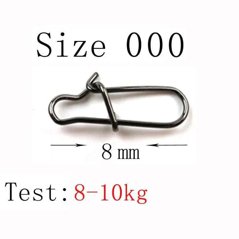 Size 000 stainless steel fishing snap, 8mm, strength test 8-10kg.