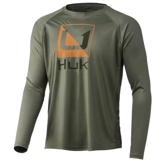 Camiseta de pesca de manga larga HUK con protección UV-50: Protección solar esencial para pescadores de verano.