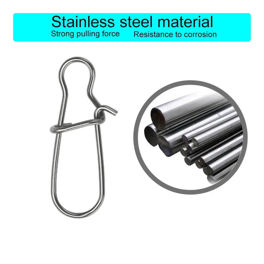 50 Pcs Fishing Swivel Connector Hooks Line Clip Lock Stainless Steel Nex Fisher Hub