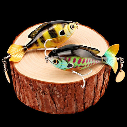 Colorful tractor lure fishing lures displayed on a wooden surface.