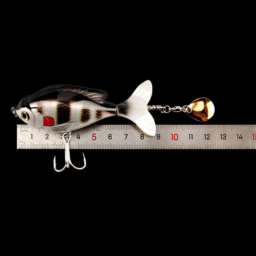 9.5 cm Tractor lure fishing lure made of ABS plastic with three hooks, displayed alongside a measuring ruler.