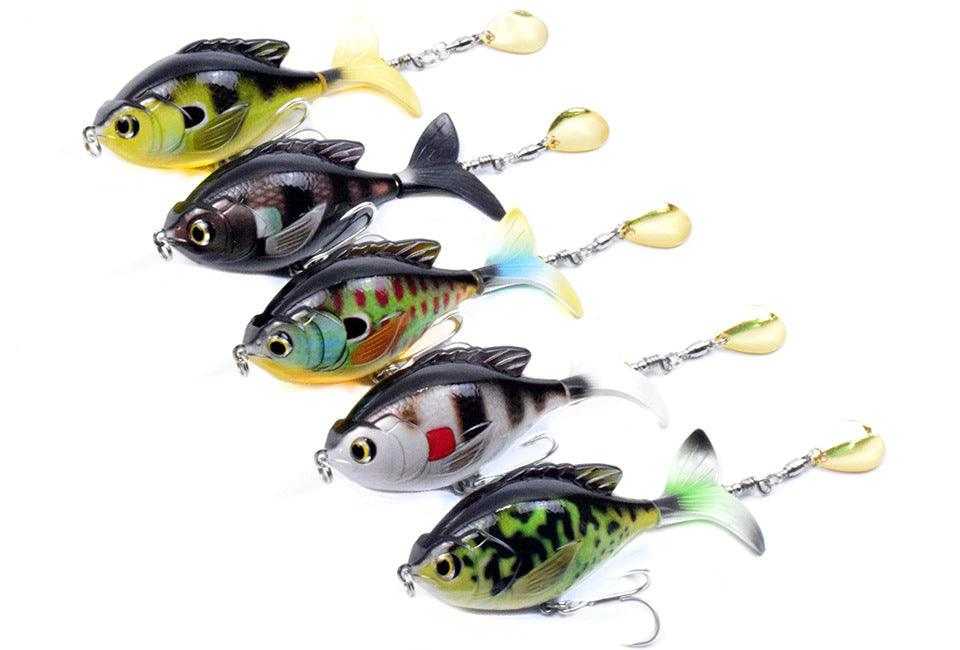 Colorful tractor lure fishing lures with bionic design and three hooks.