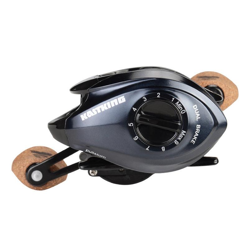 Kastking fishing line wheel with double brake system in black.