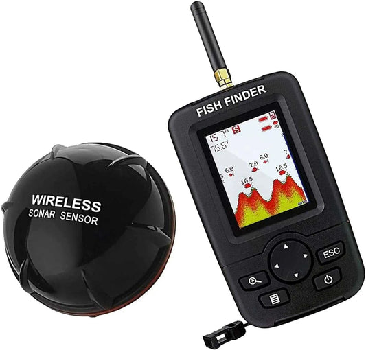 Fish Finder 100M Wireless Sonar-Sensor with LCD screen and wireless transducer.