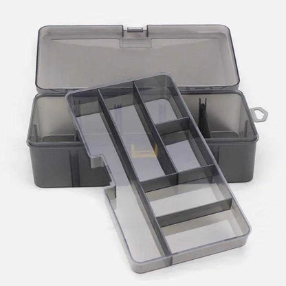 PRO BEROS Fishing Tackle Box with double-layer design in gray for organized storage.