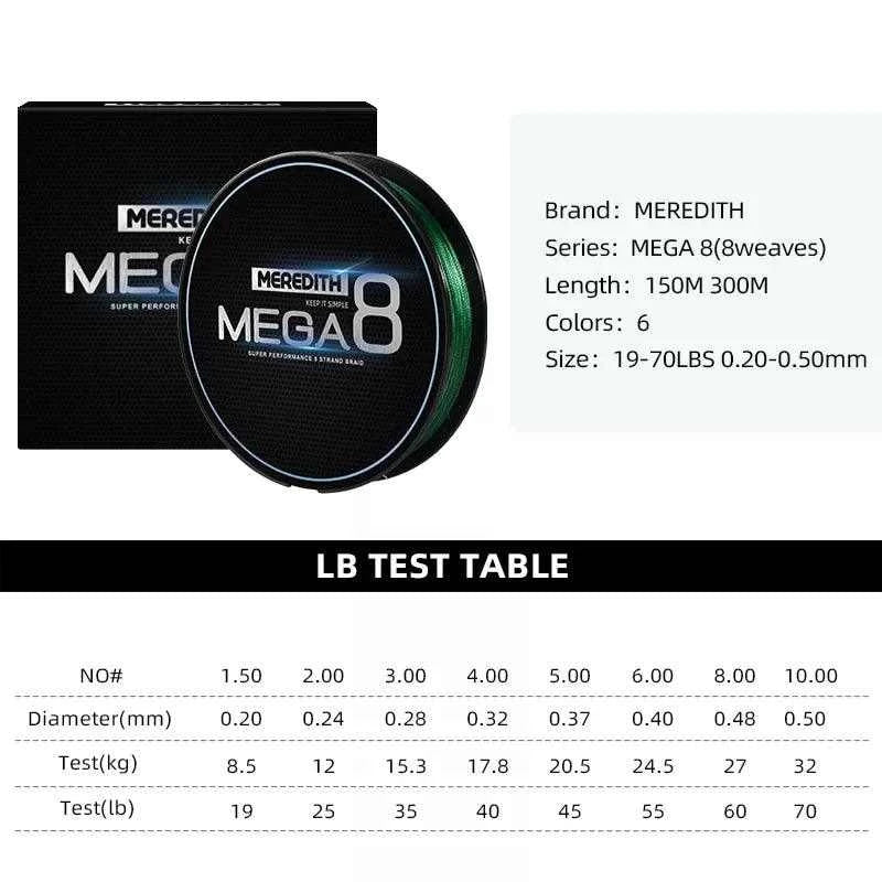 MEREDITH Brand MEGA 8X Fishing Line 150M - Nex Fisher Hub