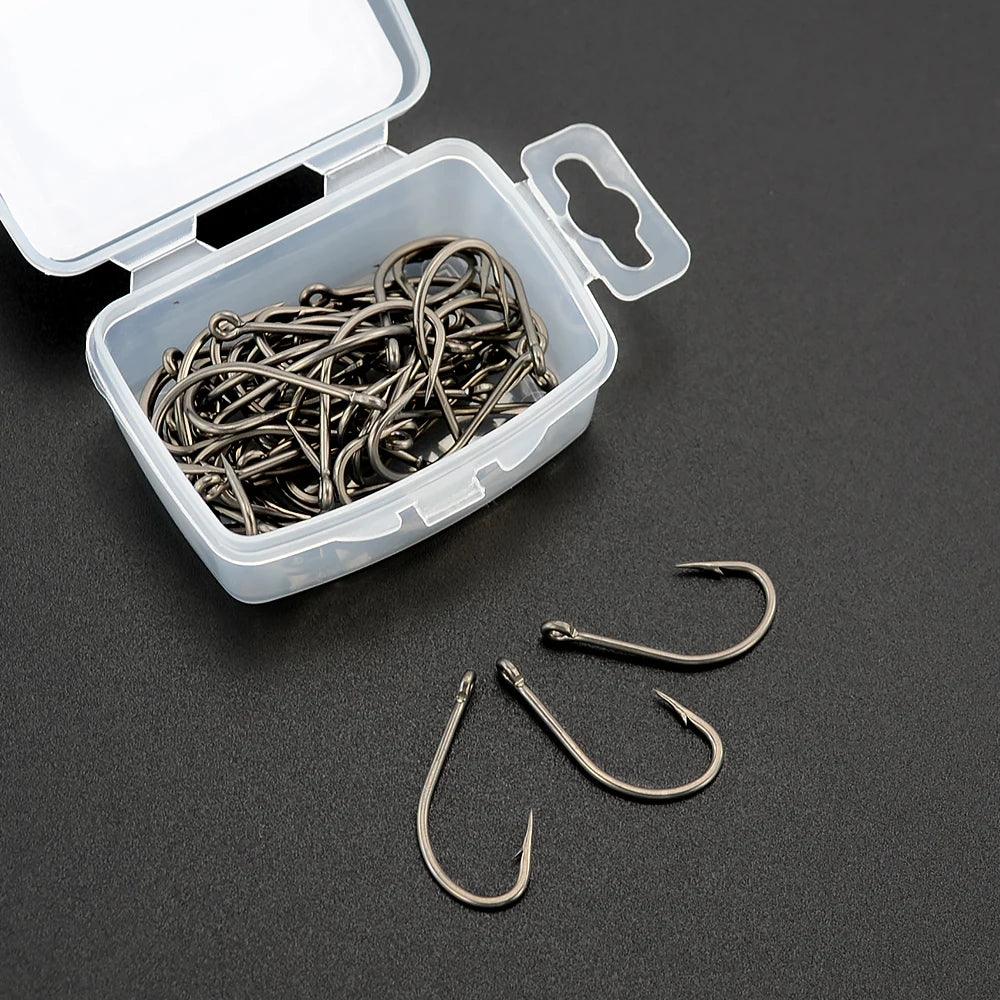 Hirisi 50 Pcs Carp Fishing Coating High Carbon Stainless Steel Barbed Hooks