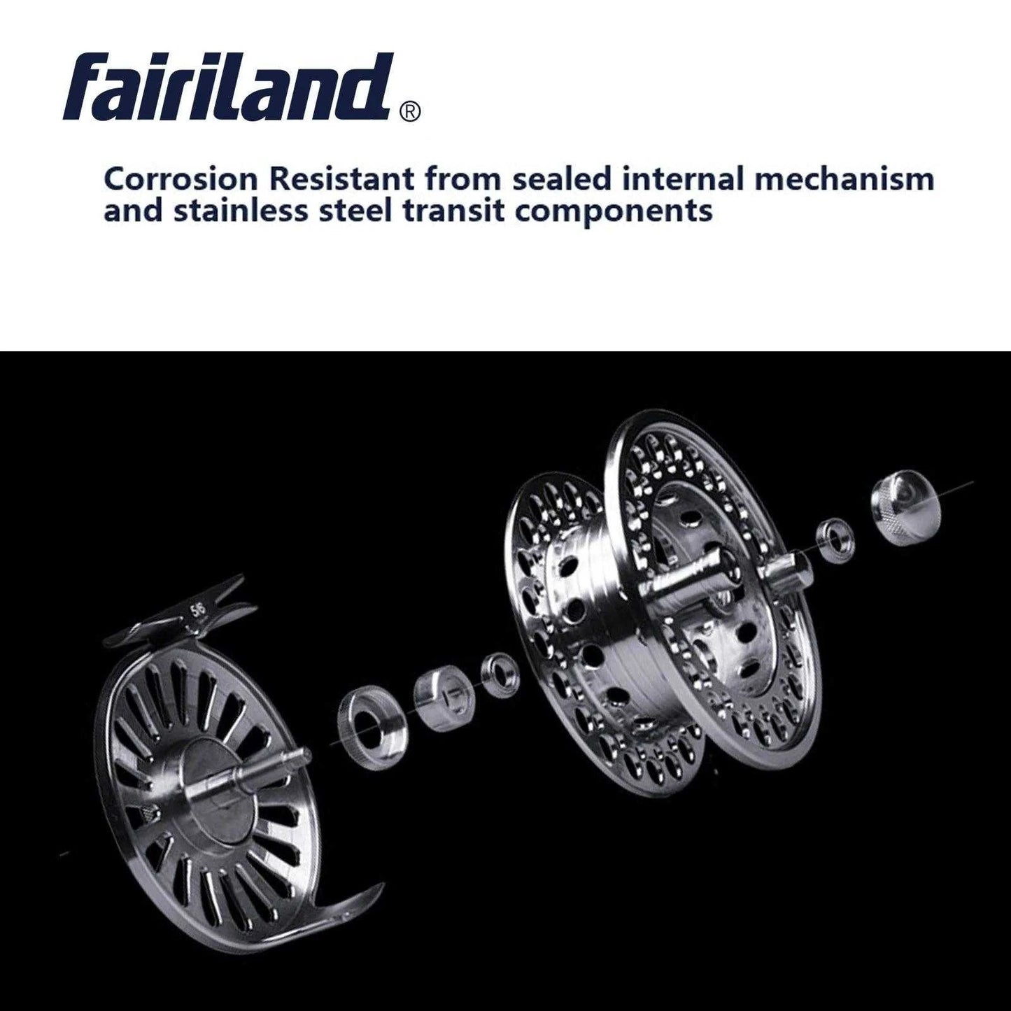 Fairiland Fly Fishing Reel with corrosion-resistant stainless steel components.