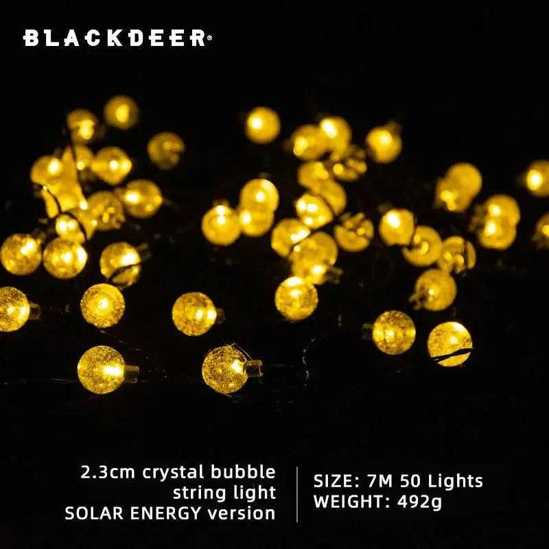 BLACKDEER Solar String Lights LED illuminating in darkness with crystal bubble design.