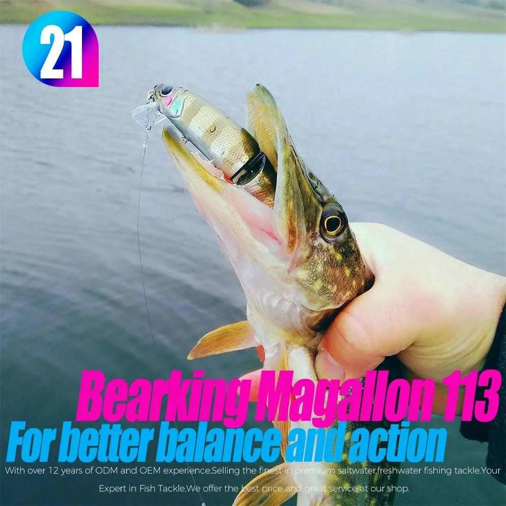 Bearking O-BK-JA1 Jointed Minnow lure in a fish's mouth, showcasing lifelike design and action.