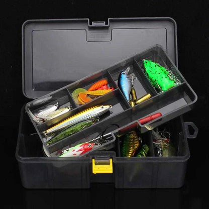 PRO BEROS Fishing Tackle Box, double-layer storage, gray, with compartments for hooks and lures.