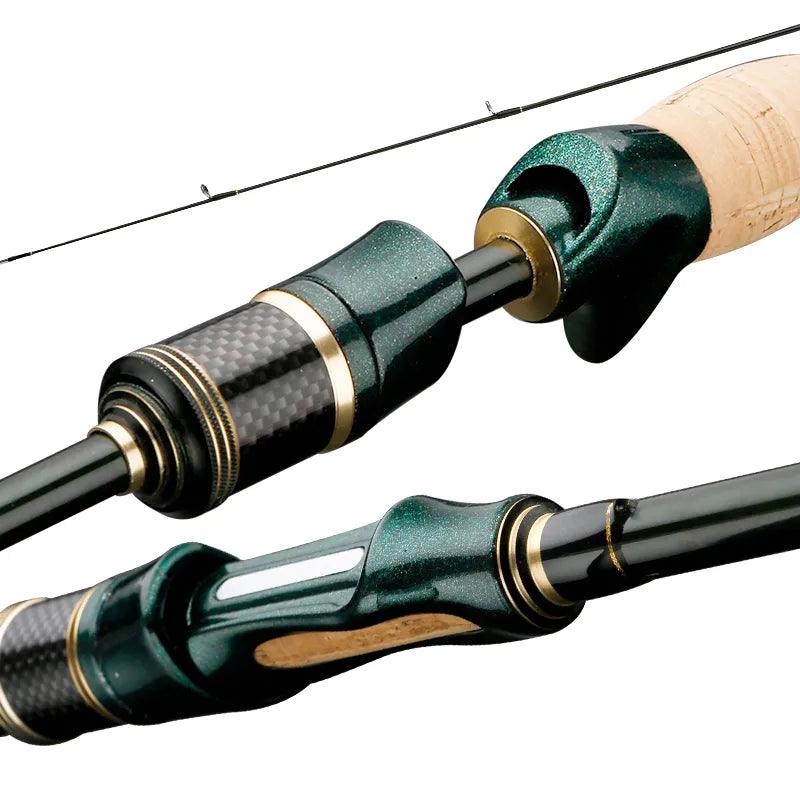 CEMREO MACAN Spinning Carbon Rod, durable and portable travel fishing rod in green and black design, featuring fast action and M power, ideal for versatile fishing adventures.