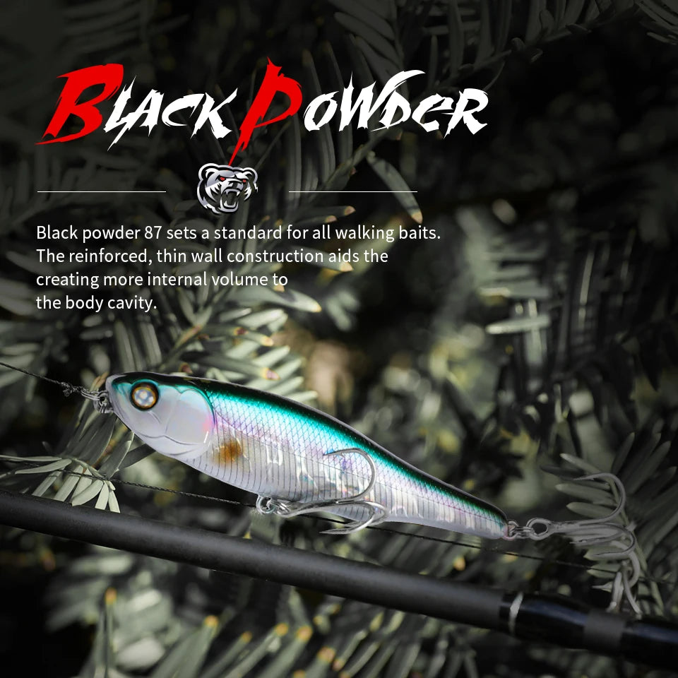 BEARKING BLACK POWDER Pencil Topwater Lure 87mm (3.43 inches) and 9.1g (0.32 ounces).: Professional Quality Walk-the-Dog Action