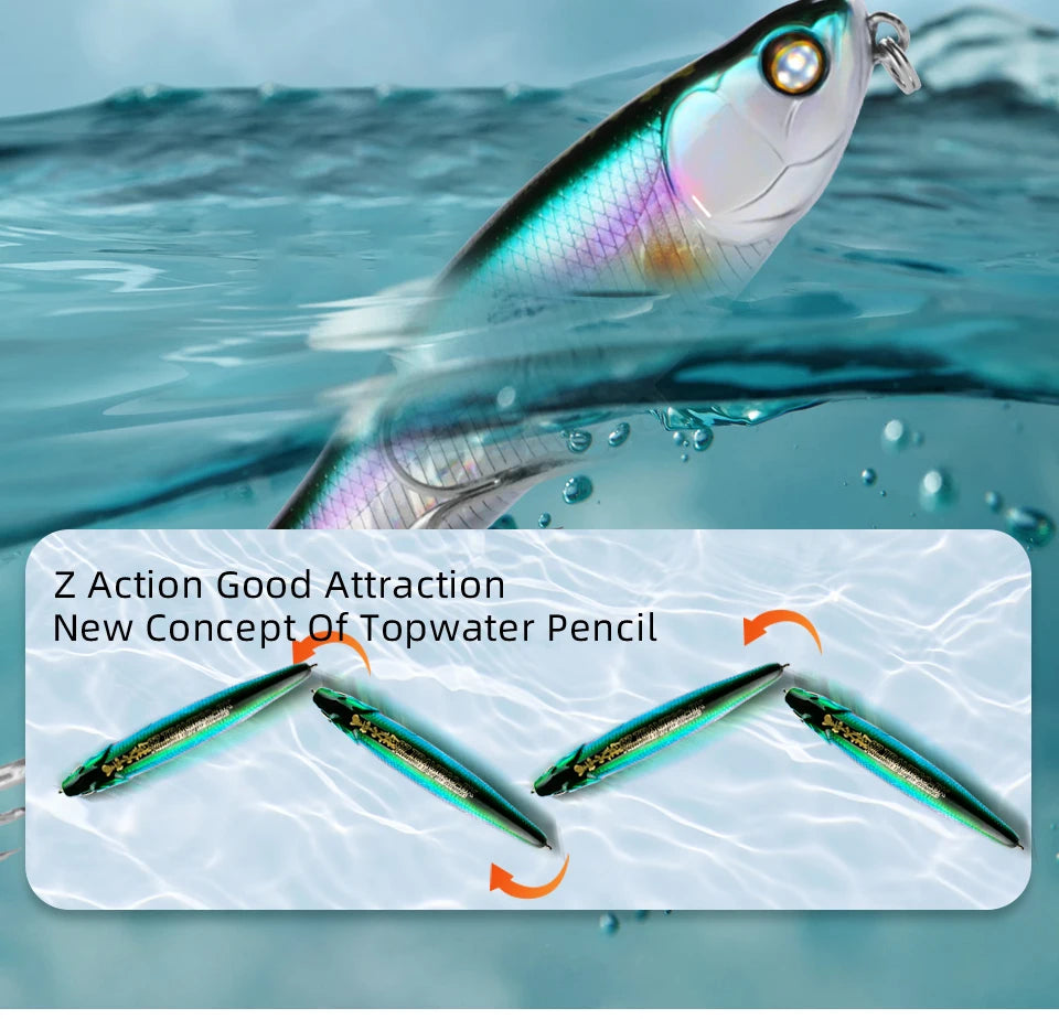 BEARKING BLACK POWDER Pencil Topwater Lure 87mm (3.43 inches) and 9.1g (0.32 ounces).: Professional Quality Walk-the-Dog Action