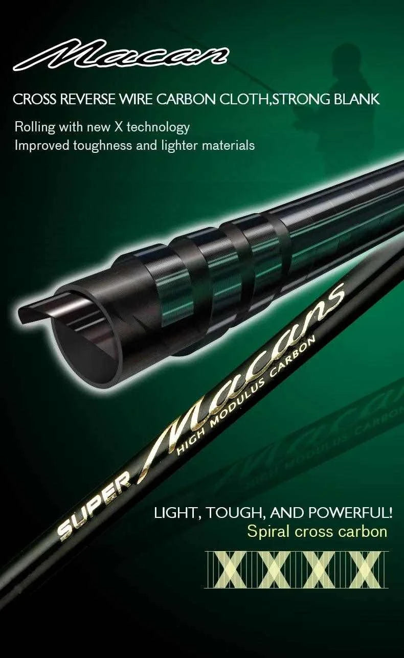 CEMREO MACAN Spinning Carbon Rod with cross reverse wire carbon cloth construction, showcasing its strong blank and advanced technology.