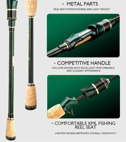 CEMREO MACAN Spinning Carbon Rod with metal parts, competitive handle, and comfortable KML fishing reel seat.