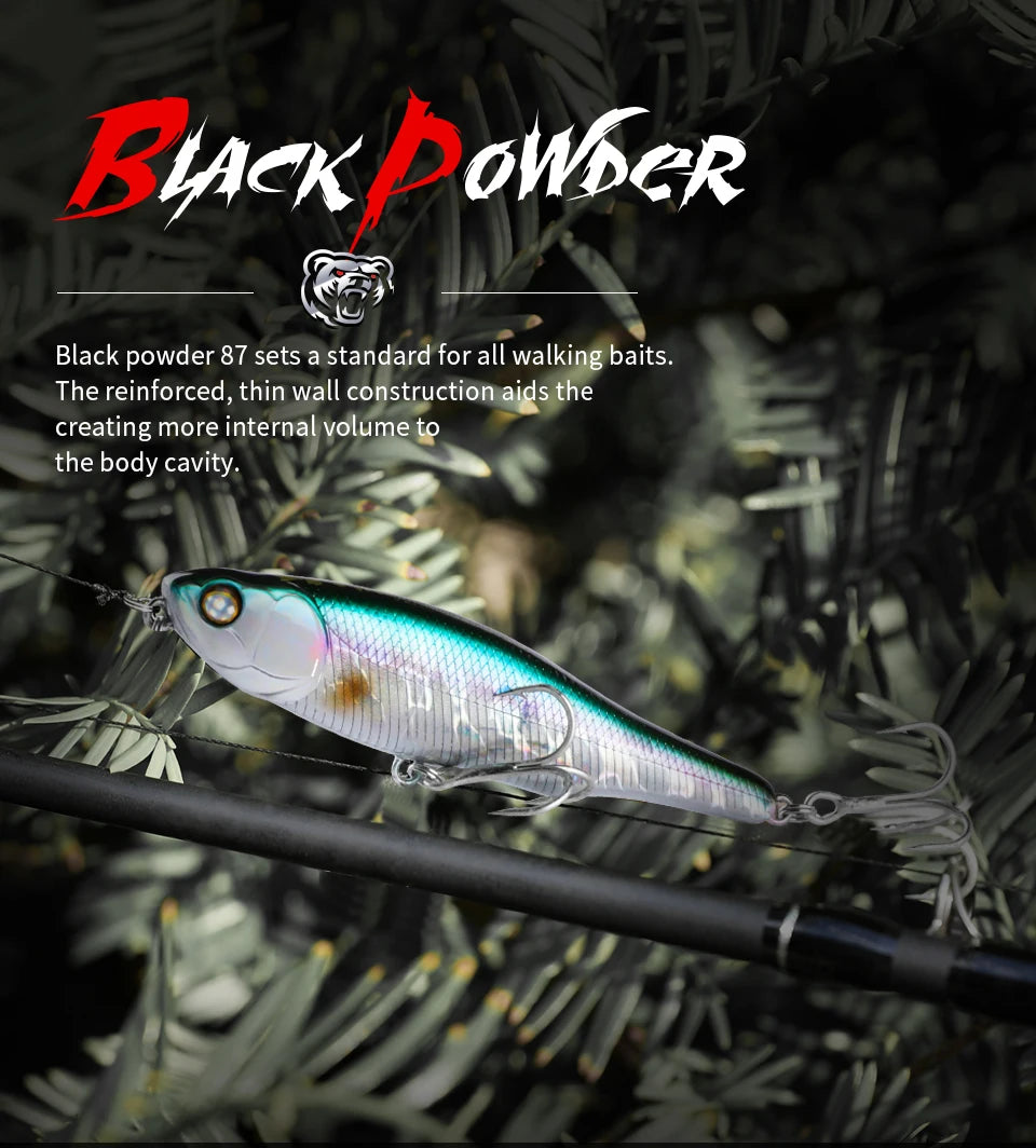 BEARKING BLACK POWDER Pencil Topwater Lure 87mm (3.43 inches) and 9.1g (0.32 ounces).: Professional Quality Walk-the-Dog Action