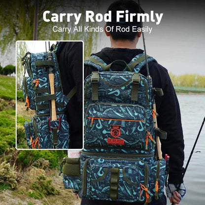 Kingdom Fishing Backpack 1000D waterproof nylon with large capacity and multifunctional storage for winter fishing.