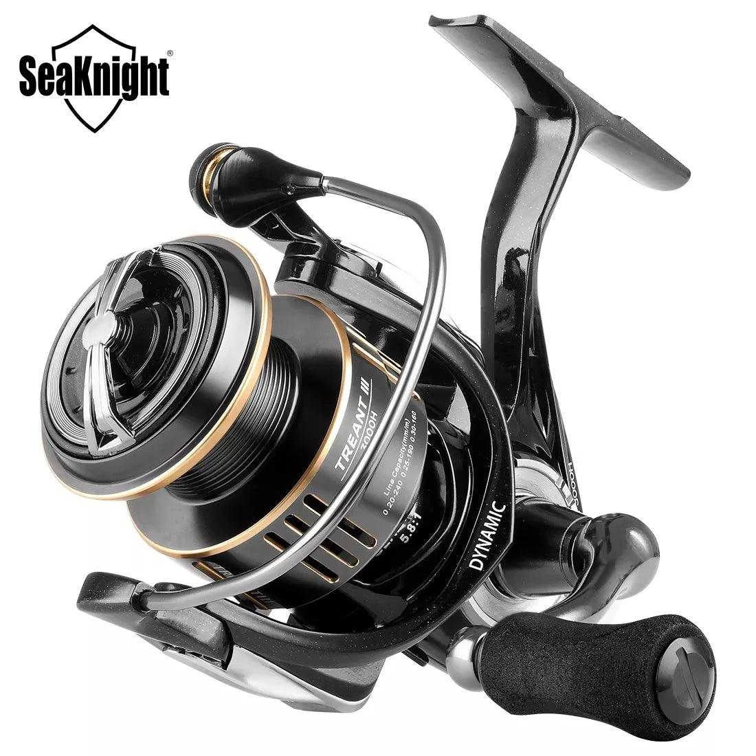 SeaKnight TREANT III Series 1000-6000 spinning reel with max drag of 28lb and dual bearing system.