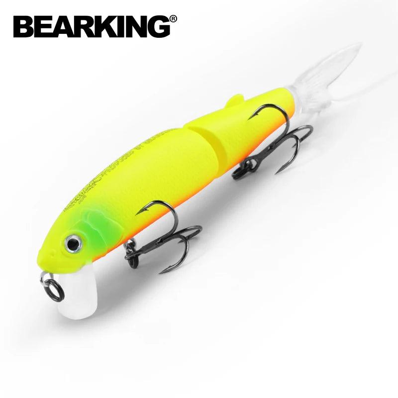 Bearking O-BK-JA1 Jointed Minnow with lifelike design and vibrant color, featuring strong treble hooks and realistic 3D eyes for attracting big fish.