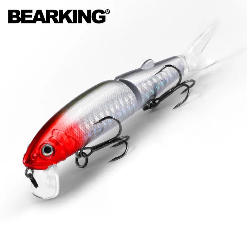 Bearking O-BK-JA1 Jointed Minnow fishing lure with lifelike design, red head, and jointed body for realistic swimming action.