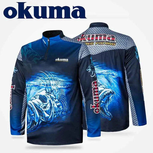 Ropa de pesca Original OKUMA, camiseta de pesca, camisetas de pesca, protector solar transpirable que absorbe el sudor, deporte al aire libre