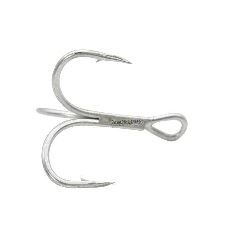 LUSHAZER ST41 carbon steel treble fishing hook with barbed design.