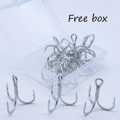 LUSHAZER 8pcs fishing hook set with treble hooks in various sizes, free shipping, and box.