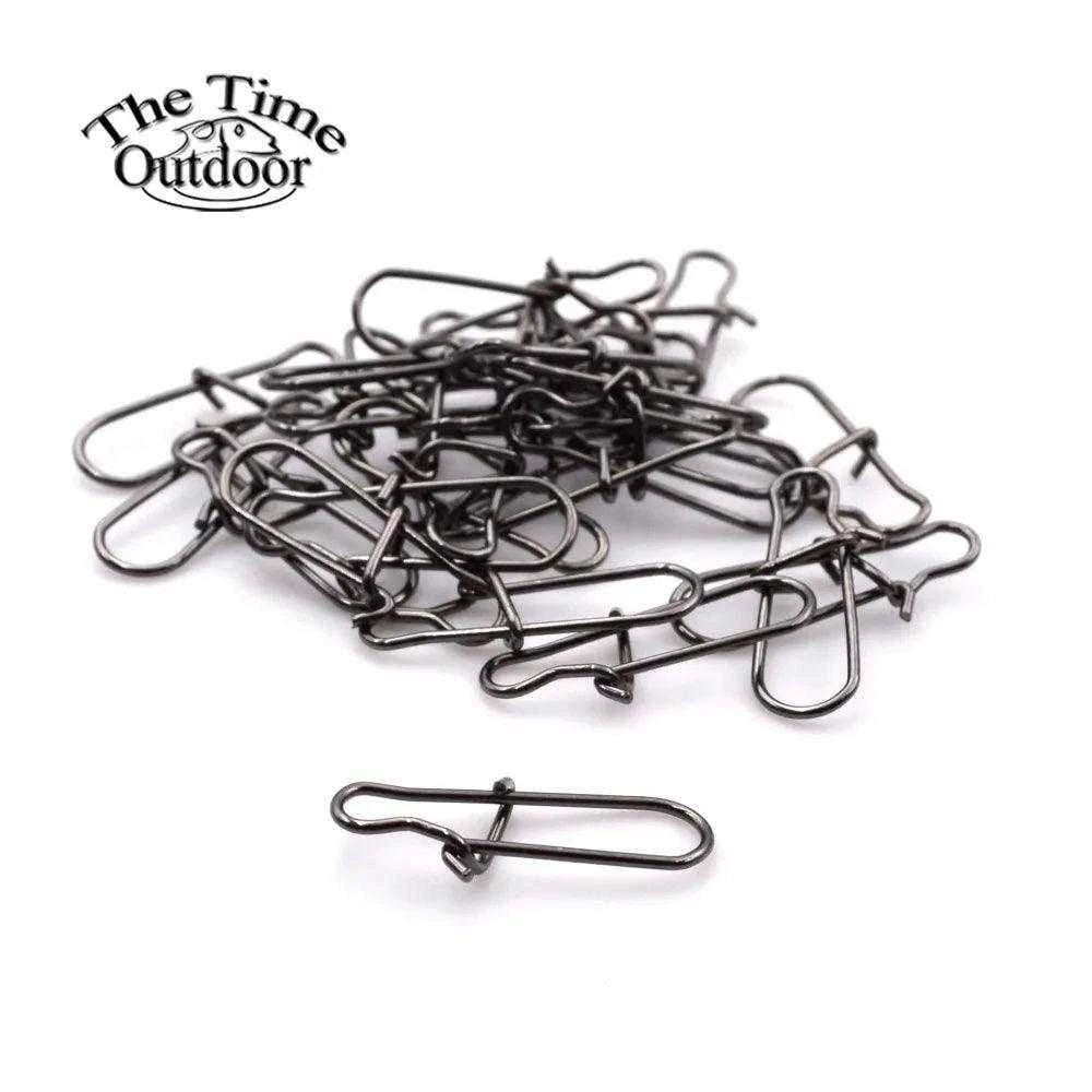 THETIME 100pcs Hooked Snap Pin Stainless Steel Fishing Barrel Swivel Safety Snaps Hook Lure Accessories Connector Snap Pesca - Nex Fisher Hub