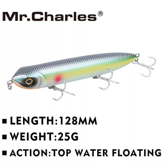 Mr.Charles CMC018 Fishing Lure 128mm/25g Floating Top Water Assorted Colors Popper Wobbler Pencil Lure Hand Lure Fishing Tackle