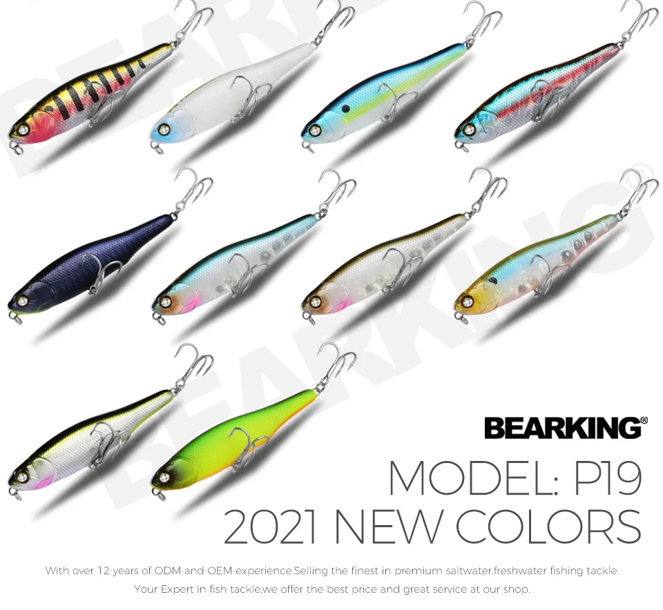 BEARKING BLACK POWDER Pencil Topwater Lure 87mm (3.43 inches) and 9.1g (0.32 ounces).: Professional Quality Walk-the-Dog Action