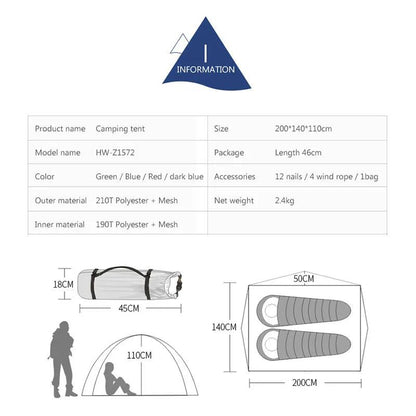 Hewolf Outdoor Camping Tent Double Layer Ultralight 2 Persons Tent Four Seasons Waterproof Breathable Winter Tent Camping Hike - Nex Fisher Hub